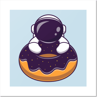 Cute Astronaut With Doughnut Space Cartoon Posters and Art